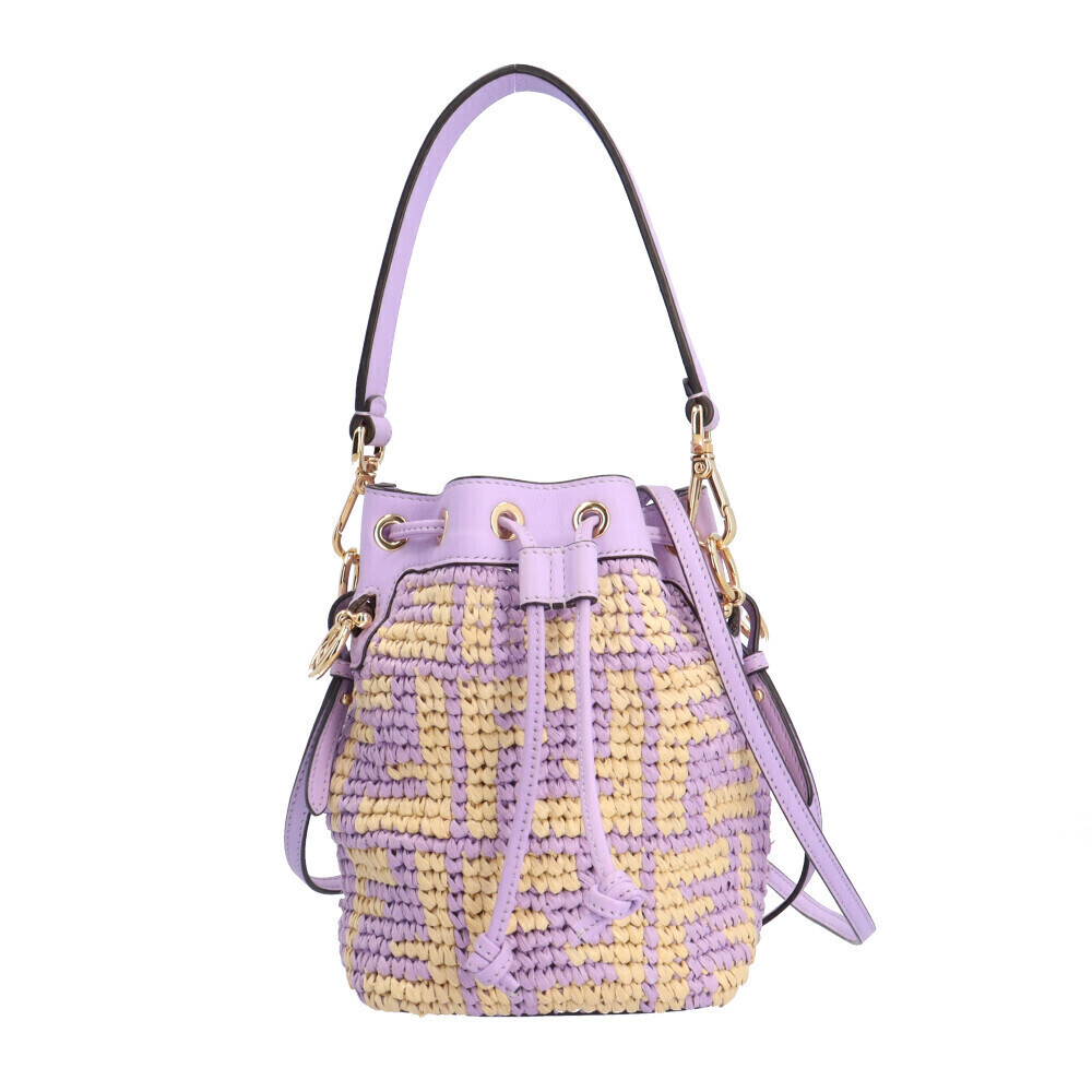 Fendi Mon Tresor Bucket Bag Shoulder Raffia Purple